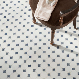 White Blue - 12x12 Azula Clover Mosaic Mixed-Color Polished Smooth Marble Tile