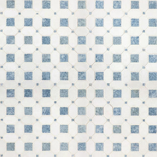 White Blue - 12x12 Azula Octagon Mosaic Mixed-Color Polished Smooth Marble Tile