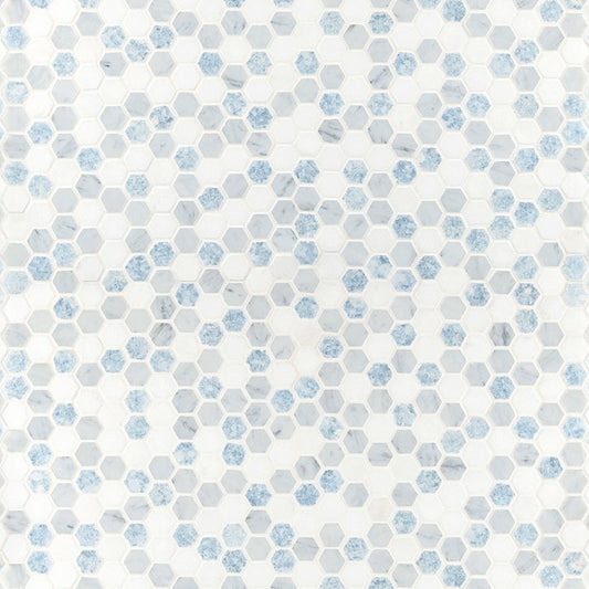 Gray Blue - 1" Azula Hexagon Random Pattern Mosaic Natural-Look Polished Smooth Marble Tile