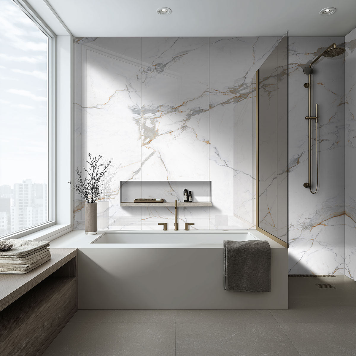 32x72 Azure Marble-Look Polished Smooth Porcelain Tile Slab