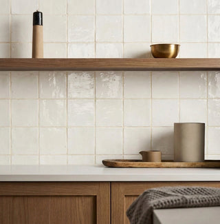White - 4x4 Contempee Handcrafted Solid-Color Glossy Undulated Ceramic Tile