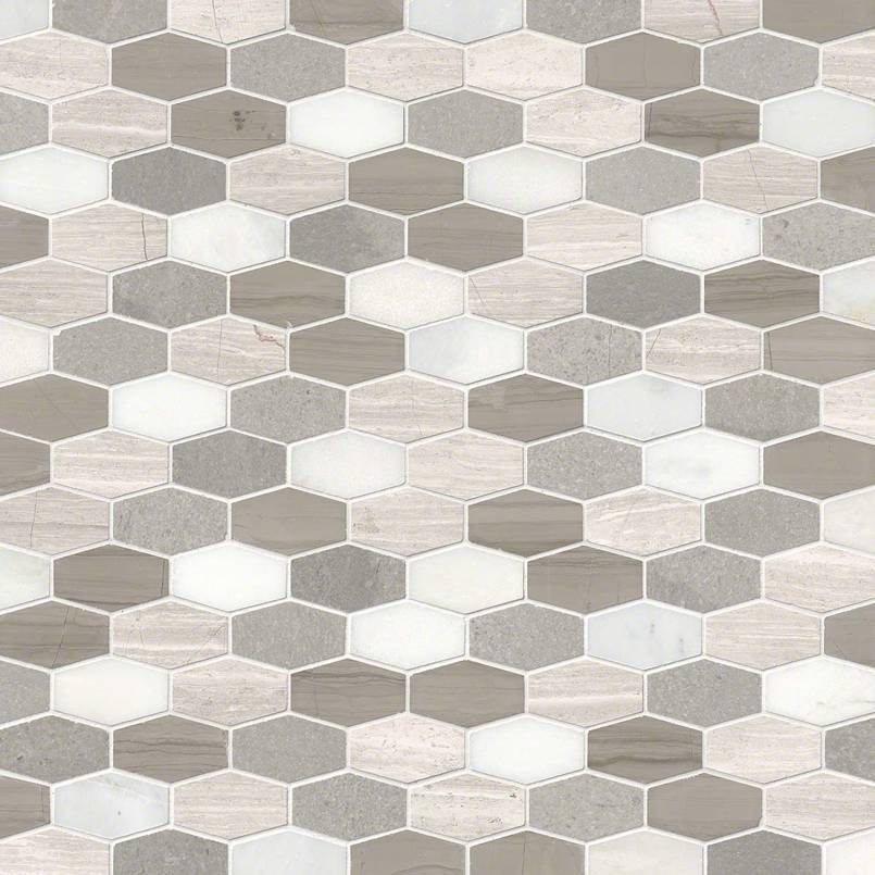 12x12 Bellagio Hexagon Mosaic Natural-Look Honed Smooth Marble Tile