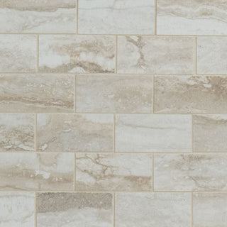 Beige Brown - 2x4 Bernini Bianco Travertine-Look Polished Smooth Porcelain Tile