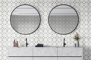 White & Gray - 12x12 Bianco Triangle Lattice Framed Mosaic Natural-Look Polished Smooth Marble Tile