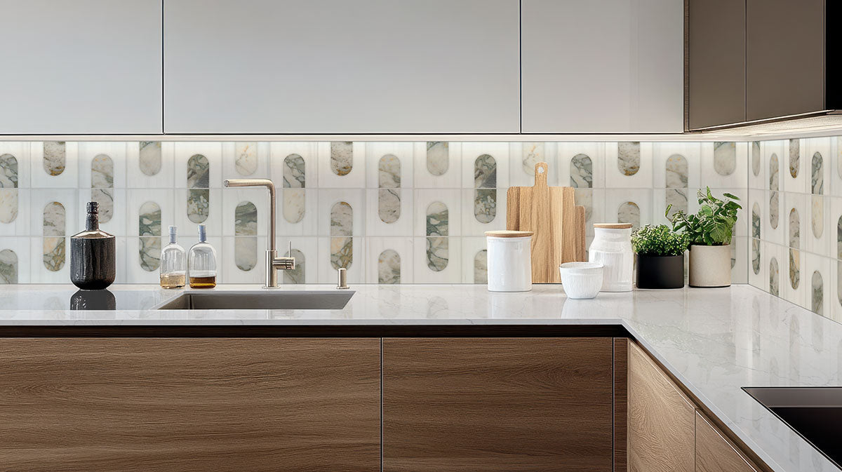 12x12 Bianco Oval Mosaic Natural-Look Polished Smooth Marble Tile