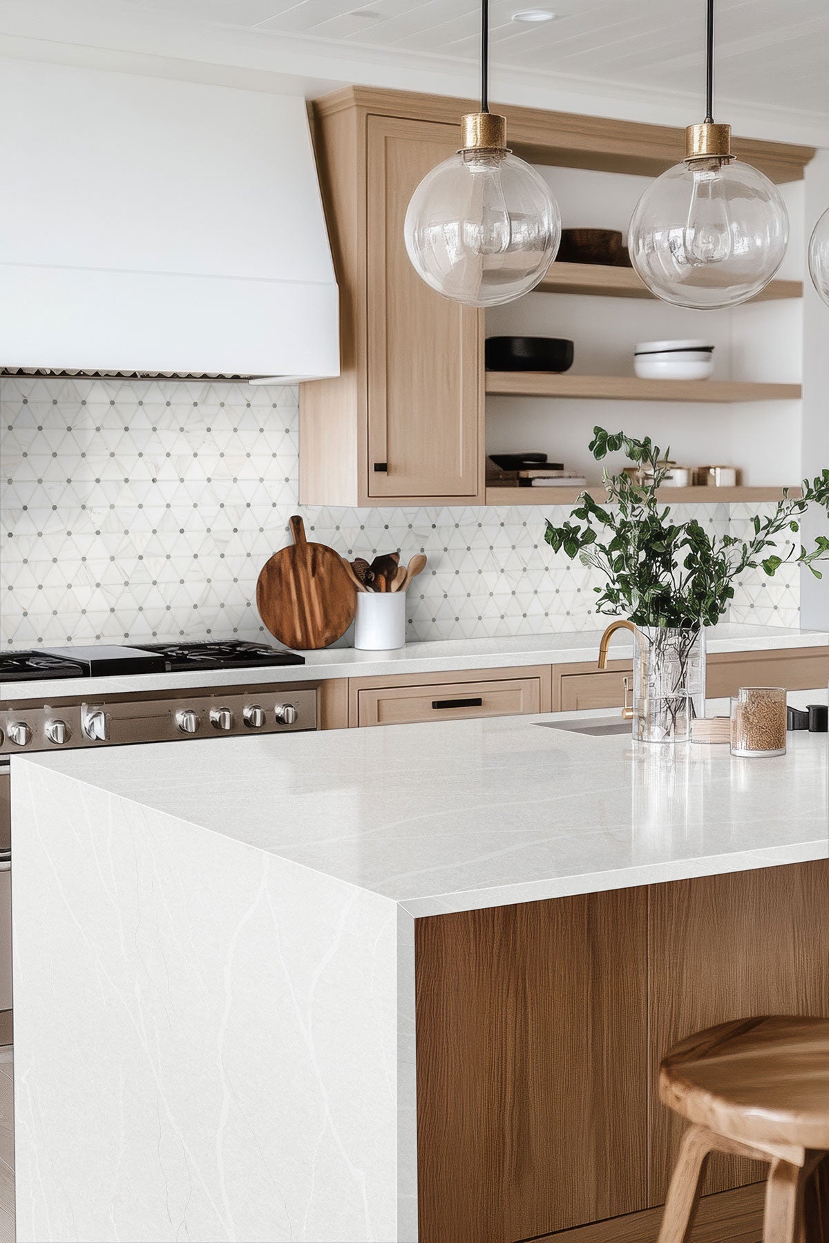 12x12 Bianco Triangle Octagon Mosaic Natural-Look Polished Smooth Marble Tile