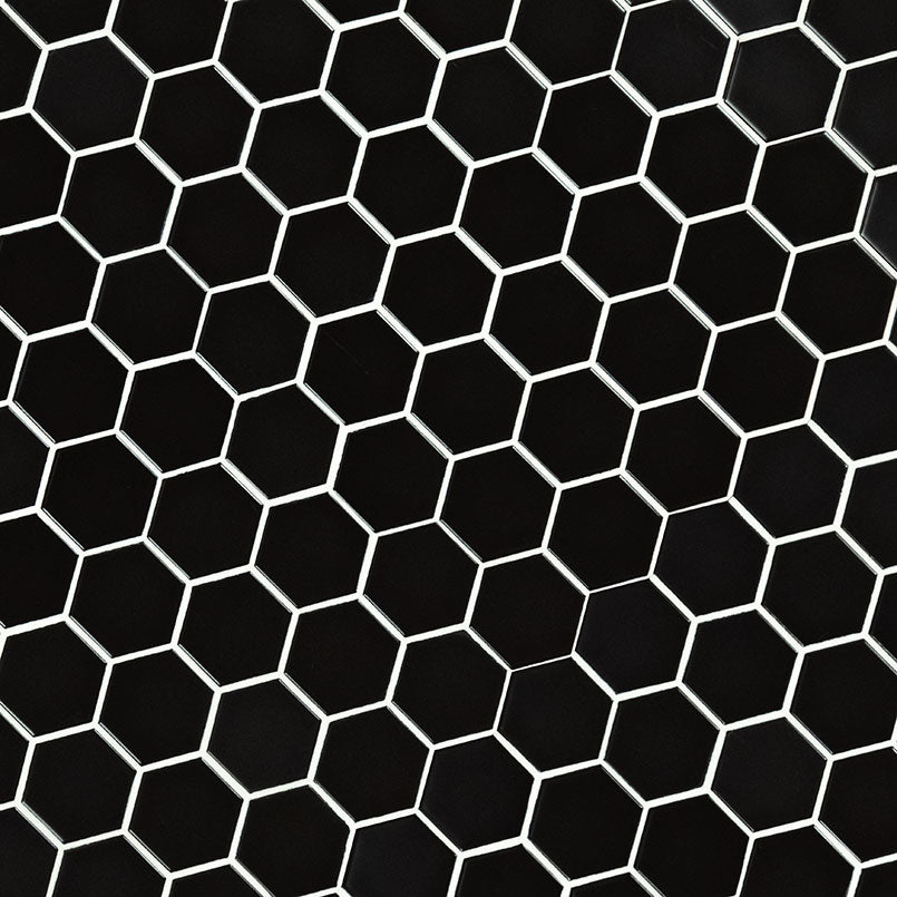 2x2 Black Hexagon Mosaic Solid-Color Matte Smooth Porcelain Tile