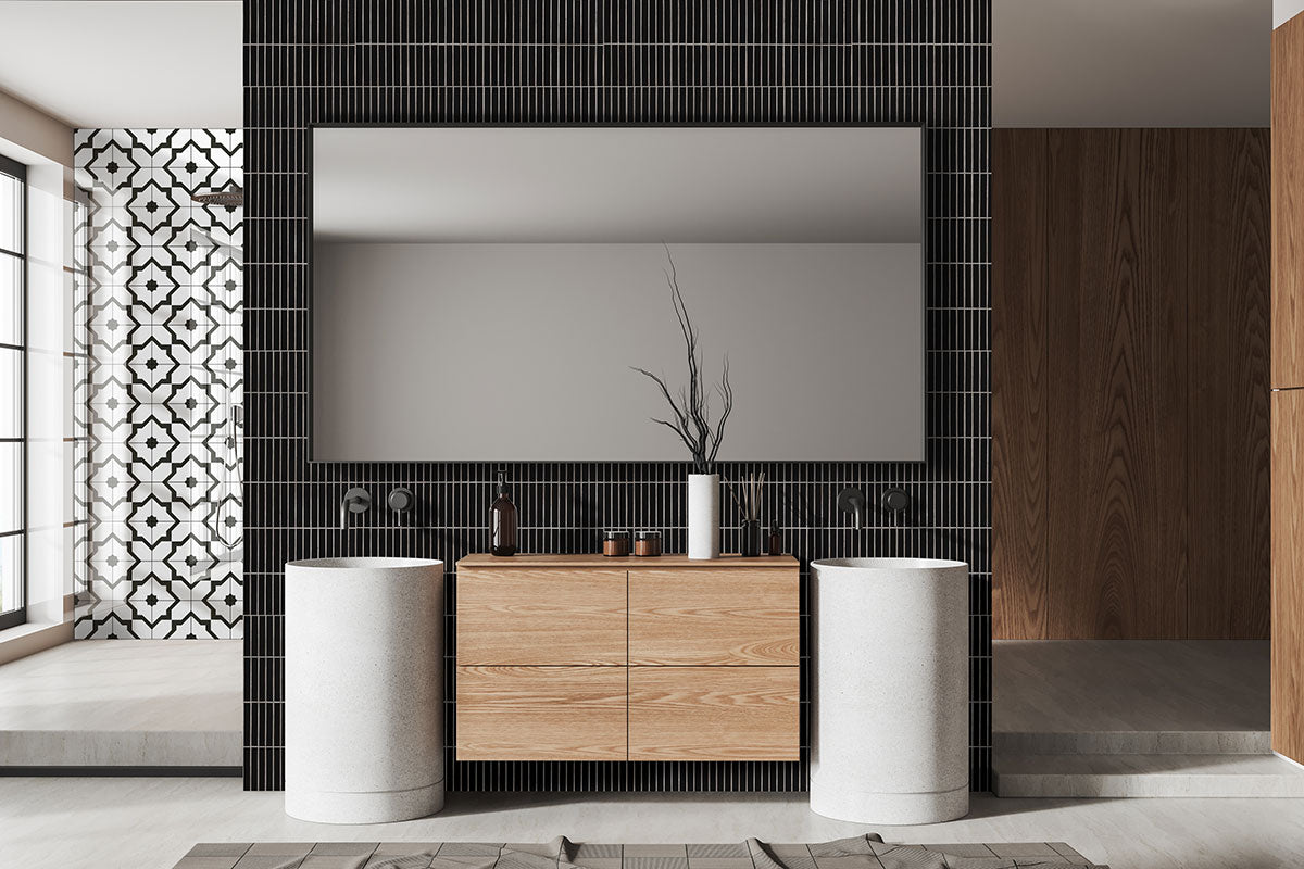 1x6 Black Mate Mosaic Solid-Color Matte Smooth Porcelain Tile
