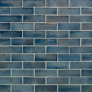 Gray Blue - 2x6 Blue Mosaic Solid-Color Glossy Smooth Glass Tile