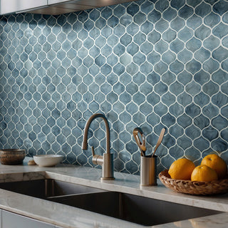 Gray Blue - 12x12 Blue Arabesque Mosaic Solid-Color Glossy Smooth Glass Tile
