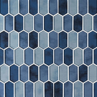 White Blue - 12x12 Boathouse Picket Mosaic Solid-Color Glossy Smooth Glass Tile