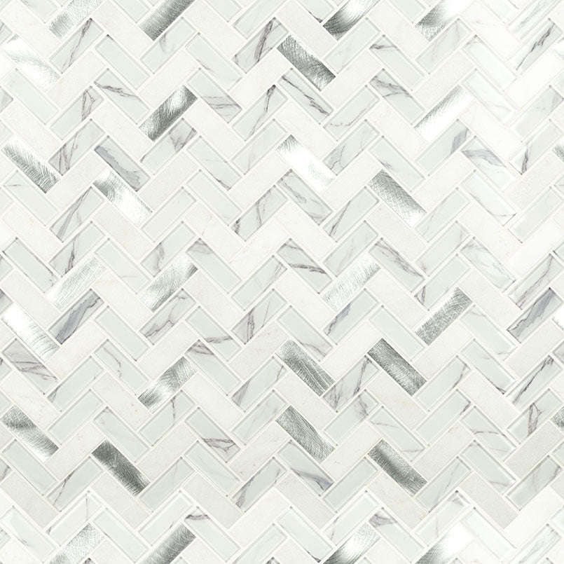 1x3 Bytle Herringbone Mosaic Metallic-Look Metallic Smooth Porcelain & Glass Tile