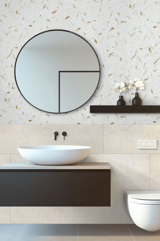White Gold - 1x3 Callacata Herringbone Mosaic Marble-Look Matte Smooth Porcelain Tile
