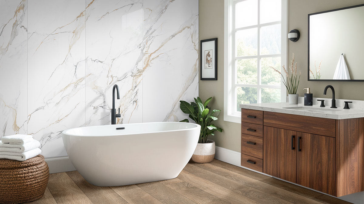 32x72 Calacatta Marble-Look Polished Smooth Porcelain Tile Slab