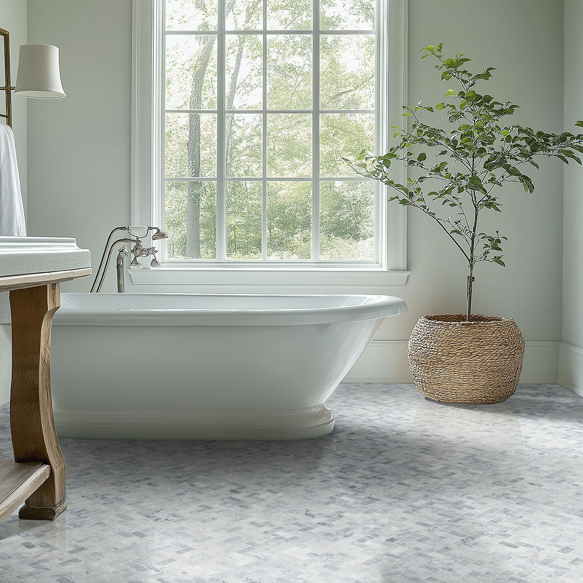 1x2 Capri Herringbone Mosaic Natural-Look Honed Smooth Marble Tile