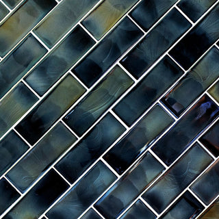 Green Blue - 2x6 Carbonita Mixed-Color Glossy Smooth Glass Tile