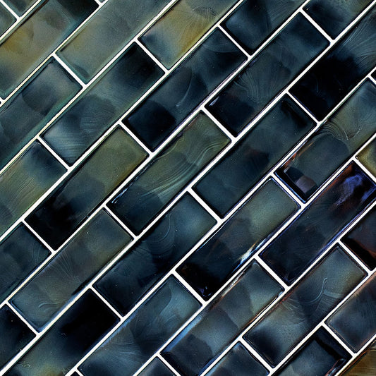 Green Blue - 2x6 Carbonita Mixed-Color Glossy Smooth Glass Tile