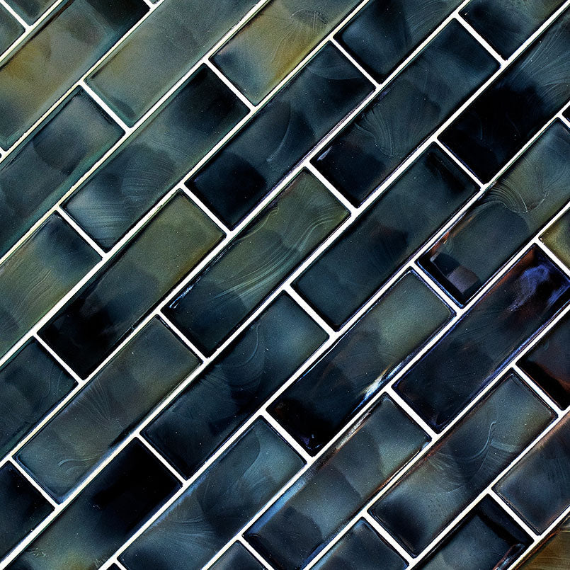 2x6 Carbonita Mixed-Color Glossy Smooth Glass Tile