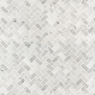 Soft Gray - 1x2 Carrara Herringbone Pattern Natural-Look Honed Smooth Marble Tile