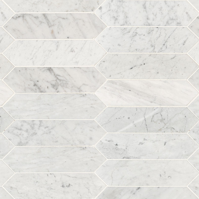 3x12 Carrara Picket Mosaic Natural-Look Honed Smooth Marble Tile