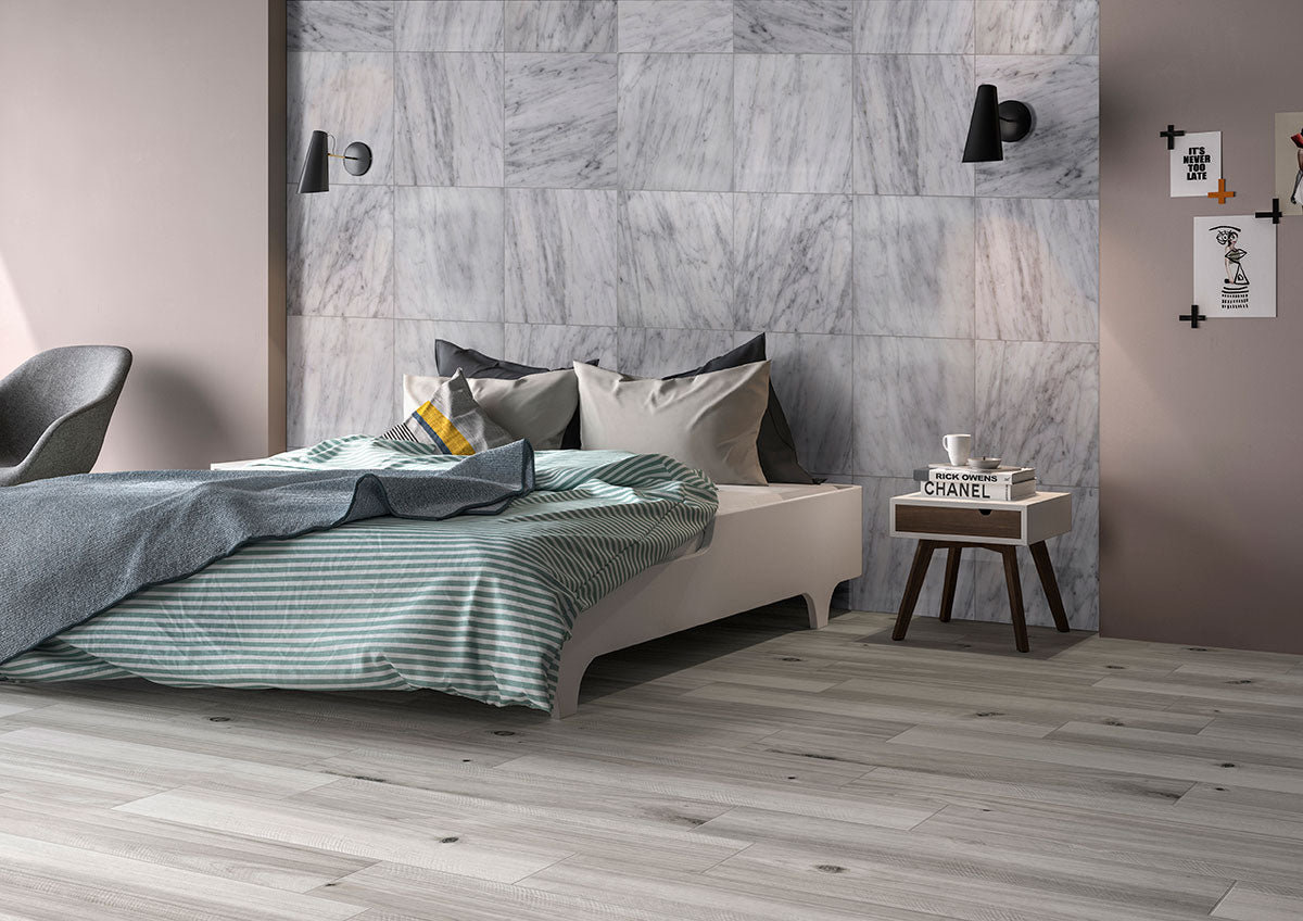 12x12 Carrara Natural-Look Polished Smooth Marble Tile