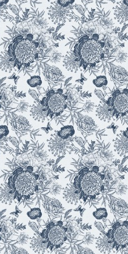 24x48 Eforea Flower-Print  Patterned Mixed-Color Matte Smooth Porcelain Tile White Navy
