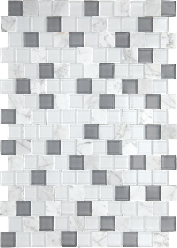 1x1 Perfit Mosaix Grid  Mosaic Marble-Look Polished Smooth Stone Tile Marble Gray