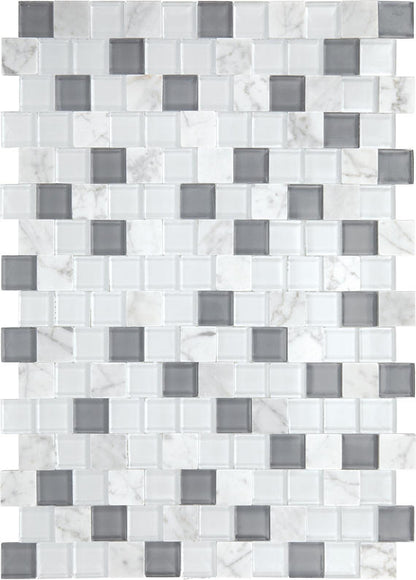 1x1 Perfit Mosaix Grid  Mosaic Marble-Look Polished Smooth Stone Tile Marble Gray
