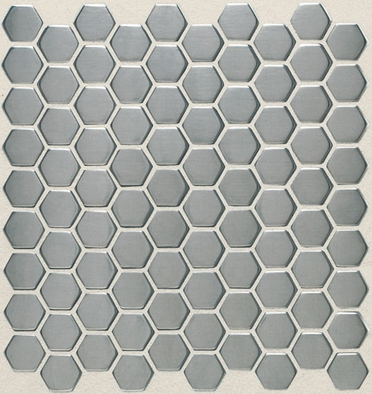 12x12 Metallica Hexagon  Mosaic Metallic-Look Satin Smooth Metal Tile Silver Gray
