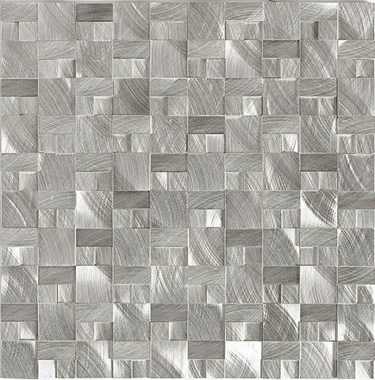 12x12 Structure Basketweave Mosaic Metallic-Look Satin 3D-Geometric Metal Tile