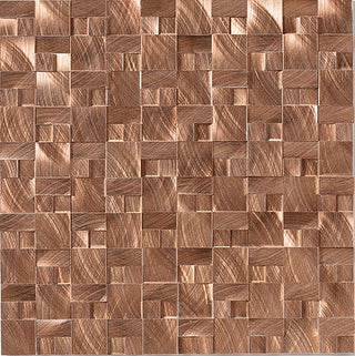 Copper Brown - 12x12 Structure Basketweave Mosaic Metallic-Look Brushed 3D-Geometric Metal Tile