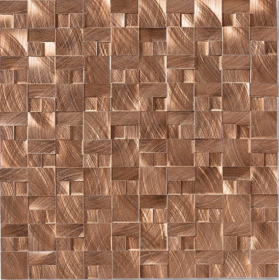 1x1 Structure Basketweave  Mosaic Metallic-Look Brushed 3D-Geometric Metal Tile Copper Brown