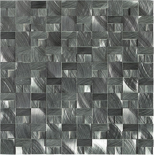1x1 Structure Basketweave  Mosaic Metallic-Look Brushed 3D-Geometric Metal Tile Silver Gray