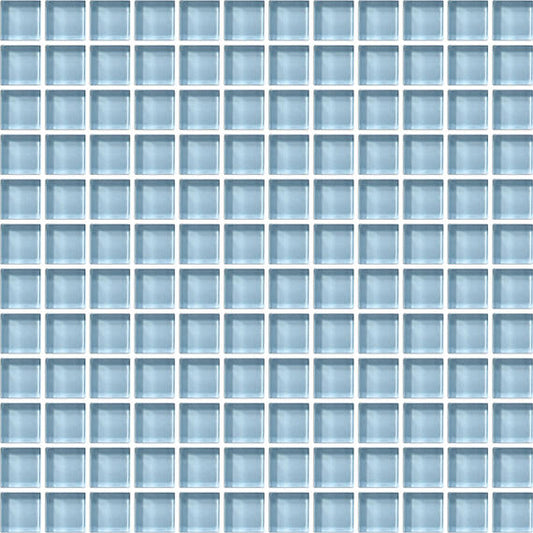 1x1 Color Wave Straight Joint  Mosaic Solid-Color Glossy Smooth Glass Tile Light Blue