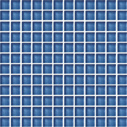 1x1 Color Wave Straight Joint  Mosaic Solid-Color Glossy Smooth Glass Tile Blue