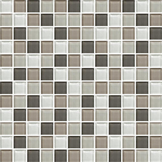 1x1 Color Wave Straight Joint  Mosaic Mixed-Color Glossy Smooth Glass Tile Brown & Beige