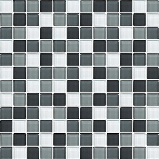 1x1 Color Wave Straight Joint  Mosaic Mixed-Color Glossy Smooth Glass Tile Gray & Silver