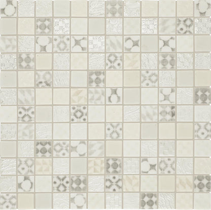 1x1 Uptown Glass Straight Joint Mosaic Mixed-Color Glossy Smooth Glass Tile Light Beige