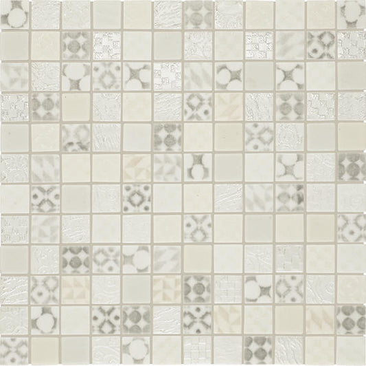 1x1 Uptown Glass Straight Joint Mosaic Mixed-Color Glossy Smooth Glass Tile Light Beige