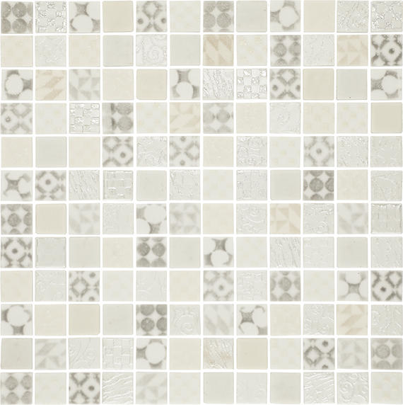 1x1 Uptown Glass Straight Joint Mosaic Mixed-Color Glossy Smooth Glass Tile Light Beige