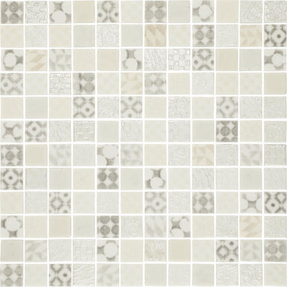 1x1 Uptown Glass Straight Joint Mosaic Mixed-Color Glossy Smooth Glass Tile Light Beige