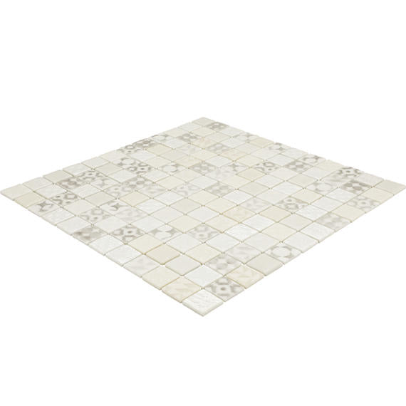 1x1 Uptown Glass Straight Joint Mosaic Mixed-Color Glossy Smooth Glass Tile Light Beige