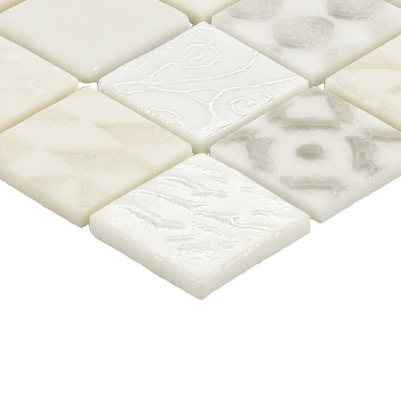 1x1 Uptown Glass Straight Joint Mosaic Mixed-Color Glossy Smooth Glass Tile Light Beige