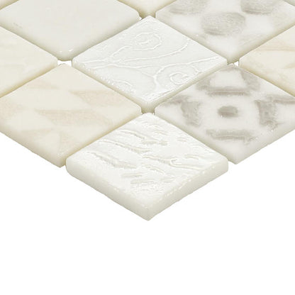 1x1 Uptown Glass Straight Joint Mosaic Mixed-Color Glossy Smooth Glass Tile Light Beige