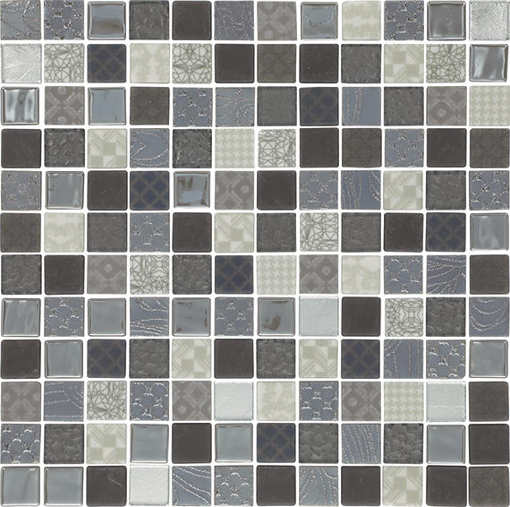 1x1 Uptown Glass Straight Joint Mosaic Mixed-Color Glossy Smooth Glass Tile White Gray