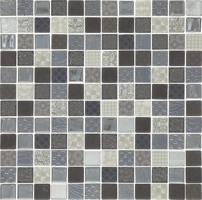 1x1 Uptown Glass Straight Joint Mosaic Mixed-Color Glossy Smooth Glass Tile White Gray