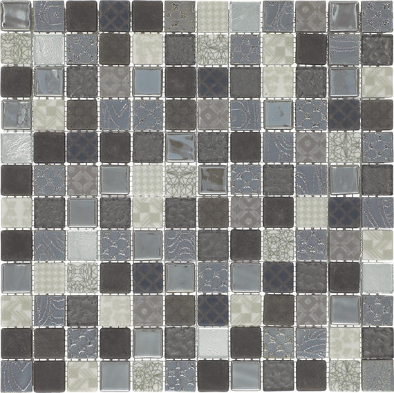 1x1 Uptown Glass Straight Joint Mosaic Mixed-Color Glossy Smooth Glass Tile White Gray