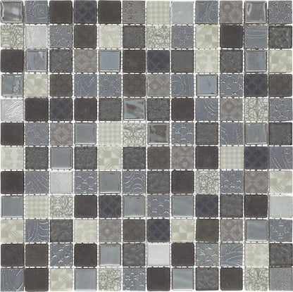 1x1 Uptown Glass Straight Joint Mosaic Mixed-Color Glossy Smooth Glass Tile White Gray