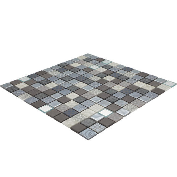1x1 Uptown Glass Straight Joint Mosaic Mixed-Color Glossy Smooth Glass Tile White Gray