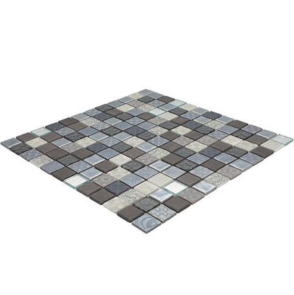1x1 Uptown Glass Straight Joint Mosaic Mixed-Color Glossy Smooth Glass Tile White Gray